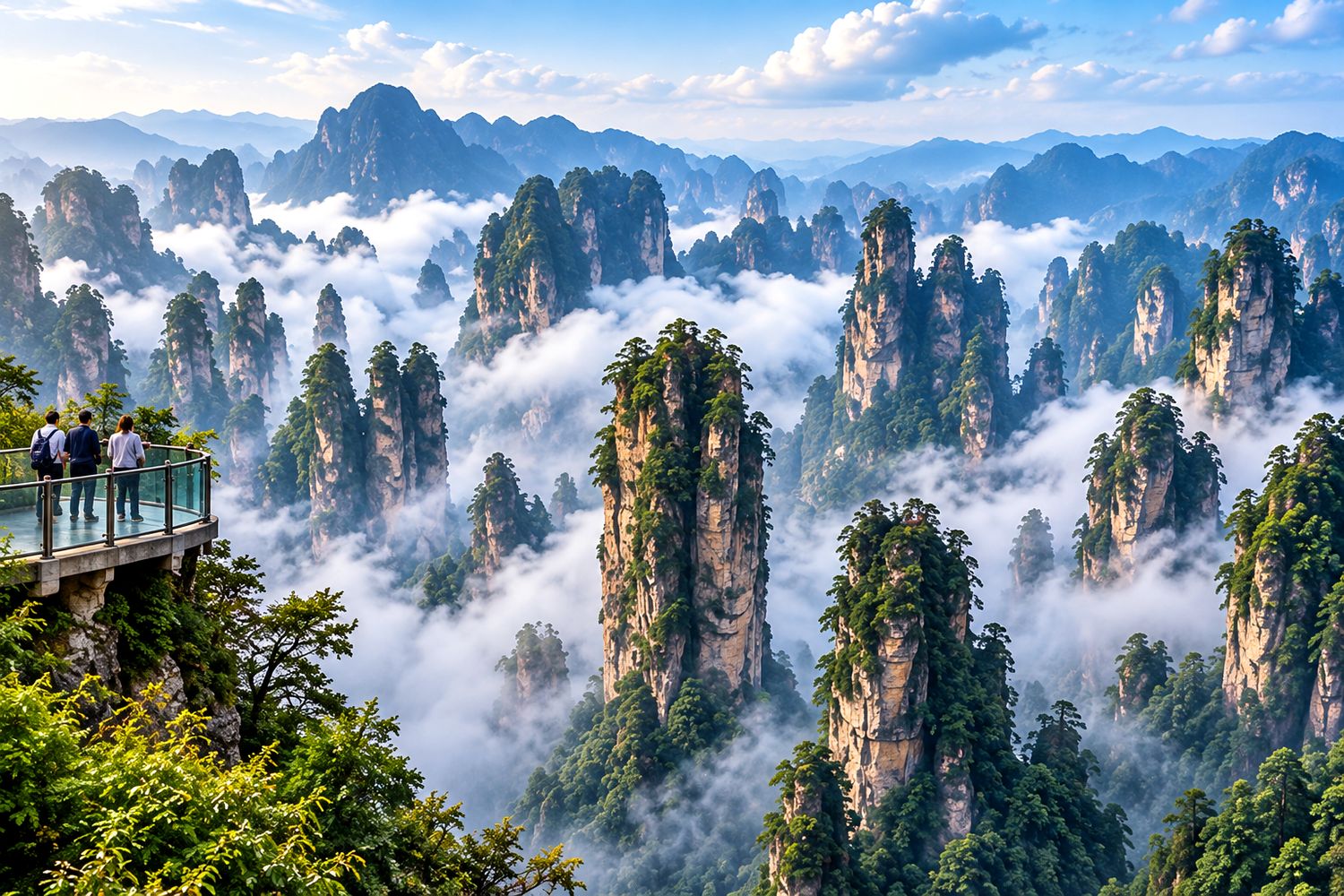 Zhangjiajie, China: Thousands of sandstone pillars rising out of the forest.